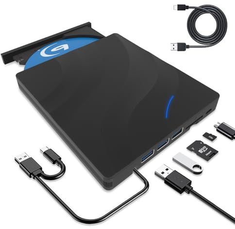 FJXMZQ 8 en 1 Lecteur Blu-Ray Externe, 3D CD DVD Optical Bluray Drive USB 3.0 Type-C Lecteur blu Ray,Portable Externe Lecteur Blu Ray Externe, pour PC Windows 11 10 8 7