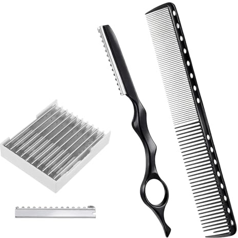 Hadnves Haar Styling Rasiermesser Professioneller Haar Verdünnung Kamm & Effiliermesser mit 10 Klingen zum Ausdünnen und Formen der Haare für den Salon und Heimgebrauch Ergonomisch Wasserfest