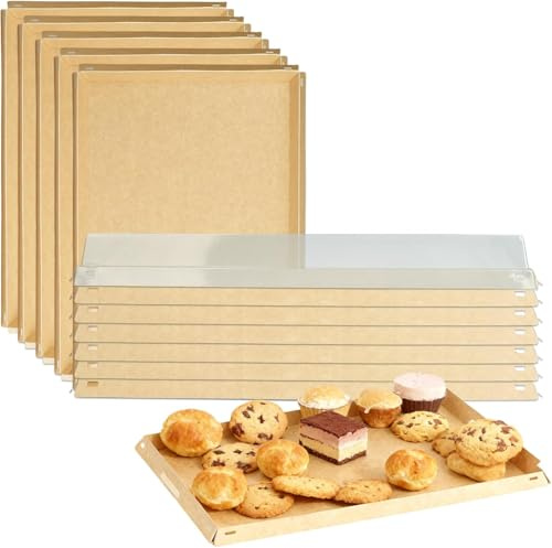 Takeaway Containers with Lids 5 Pack, 42 x 28 cm Paper Catering Trays with Lids, Buffet and Sandwich Platter Trays, Charcuterie Boxes with Clear Lids, Cake and Cookie Boxes for Parties and Catering