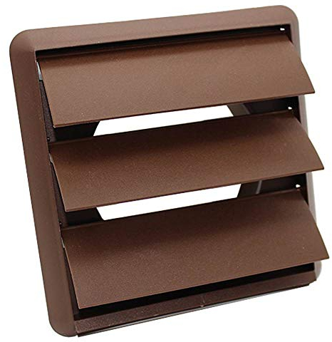 Kair Brown Gravity Grille 155mm External Dimension with 100mm - 4 inch Round Rear Spigot and Not-Return Shutters - Ducting Air Vent