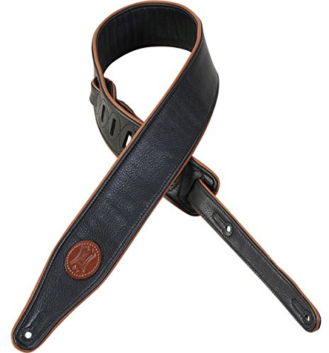 Levy's Leathers The Ebony Series Premium Ledergurt für Gitarre | Breite 6,3 cm | Schwarz | (MSS17-BLK)