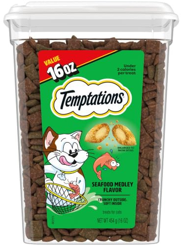 Temptations Cat Treats, Classic Crunchy and Soft Cat Treats, Seafood Medley Flavor, 16 oz. Tub