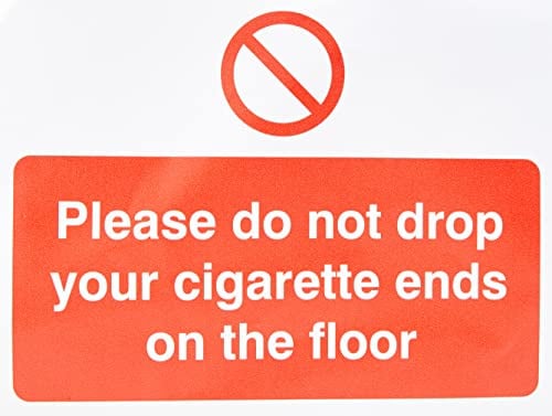 Seco Please Do Not Drop Your Cigarette Ends On The Floor Sign, 200mm x 150mm - Self Adhesive Vinyl