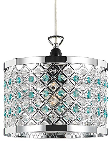Modern Sparkly Ceiling Pendant Light Shade with Clear and Teal Beads by Happy Homewares