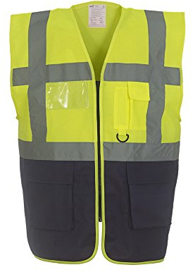 Expert Workwear Coloured Hi Vis Executive Vest High Viz Vests Zip with Pockets - 18 Colours (Medium, Yellow/Navy)