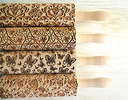 Nudelhölzer 4-er SET - wählen Sie 4 beliebige. Teigroller für Teig & Plätzchen. Gravierte Nudelholz mit Muster von Algis Crafts
