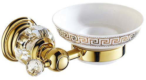 WOMAO Porte-Savon Détachable Style Européen avec Fixation Mural Supporte Accessoire de Toilettes Salle de Bain de Luxe Alliage de Zinc Cristal Céramique