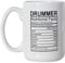 Tasse für Drummer Nutrition Facts Zutatenetikett – Schlagzeug-Musiker-Geschenk-Tasse – 425 ml Deluxe, doppelseitige Kaffee-/Teetasse