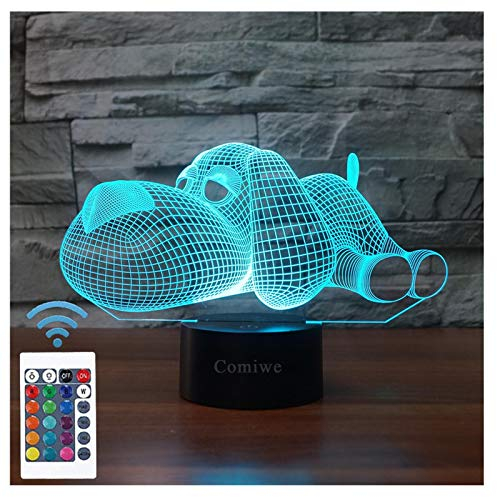 Comiwe Hund 3D Illusion Nachtlicht,Dekoration LED Nachttischlampe 16 Farben Ändern mit Fernbedienung,Weihnachten Deko Lampe Geburtstagsgeschenk Für Mädchen Jungen Kinder und Freunde