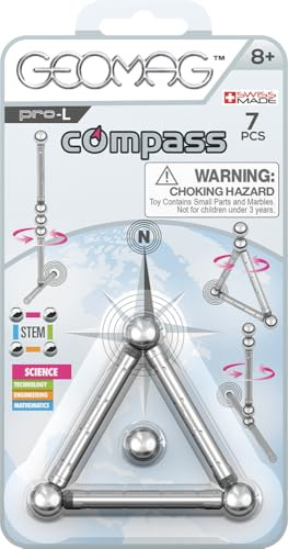 Geomag Pro L Compass Set of 7 Silver Components, Construction Kit for Children Ages 8 and Above