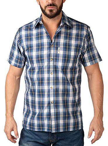 Rydale Men's Short Sleeved Shirts Check Patterned Summer Poly Cotton Work Casual Shirt (L, Skerne Blue)