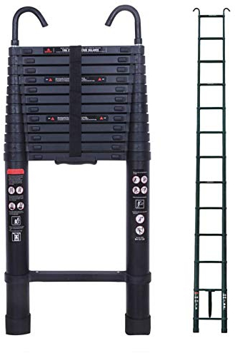 5M Multi-Purpose Aluminium Telescopic Ladder with Detachable Hook, Portable Foldable Extension Ladder for Home Office Loft, EN131 Certification, 150KG Capacity