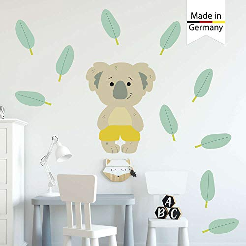 Wandtattoo Babyzimmer Koala Blätter bunt Kinderzimmer Wandsticker Dekoration Safari