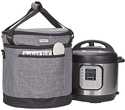 HOMEST 2 Compartments Carry Bag for 6 Quart Instant Pot, Pressure Cooker Travel Tote Have Accessory Pockets for Spoon, Measuring Cup, Steam Rack, Insulated Carrier with Easy to Clean Lining, Grey