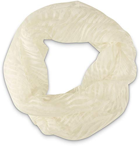 fashionchimp Loop Sommer-Schlauchschal für Damen mit Ausbrenn-Muster, Baumwolle und Polyester, leichter XXL Schal (Weiß-Streifen)