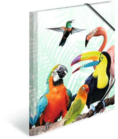 Herma 19959 Porte-documents DIN A4 animaux exotiques clique tropicaux en plastique solide avec rabats intérieurs imprimés, reliure élastique, 1 porte-documents pour enfants