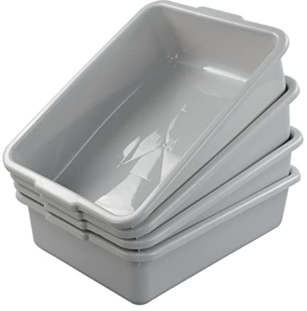 Qqbine 8 L Plastic Shallow Washing up Bowls Trays Bus Tub, Light Grey, 4 Packs