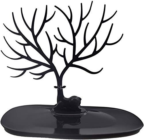 Voarge Espositore per gioielli con vassoio e corna di cervo ramificate ad albero, per Uso Domestico Materiale ABS Cervi Albero, per anelli, bracciali, collane(Nero)