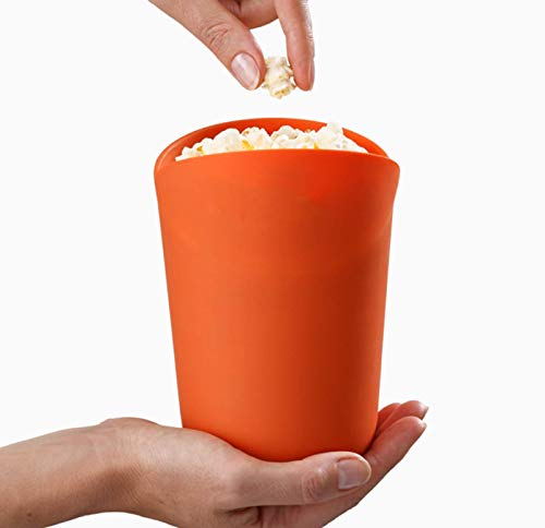 JHNEA Collapsible Silicone Microwave Hot Air Popcorn Popper Bowl, Orange