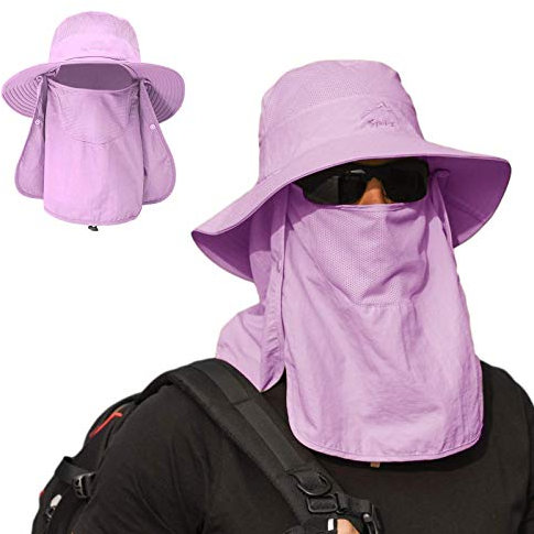 TMEOG Sombrero para el Sol Hombre Mujer Gorra Nuca Protección UV Solar con Protector de Cuello, Sombrero Pescador de Pesca Trekking Senderismo Safari Verano(Pescador_Violeta)