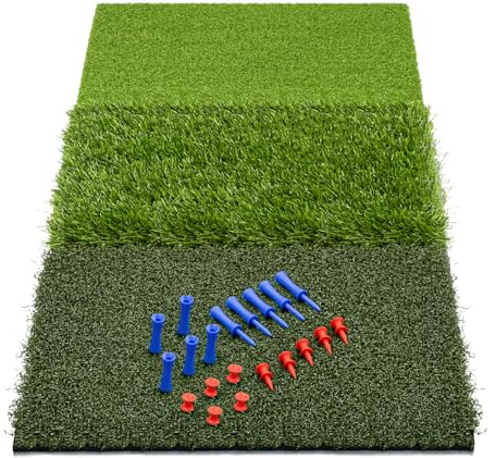 SAPLIZE 76,2 x 38,1 cm Faltbare 3-in-1-Golfschlagmatte, eng liegen, raues und Fairway zum Fahren, Chippen und Putting-Training, tragbare Golf-Übungs-Tri-Turf-Grasmatte