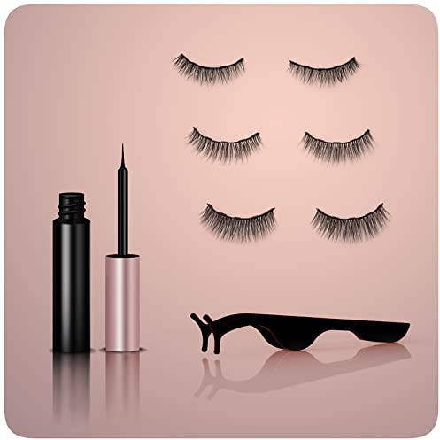 MBW 3er Set Magnetwimpern inkl. wasserfestem Eyeliner wiederverwendbar Magnetische Wimpern künstliche Wimpern Magnetischer Eyeliner