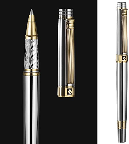 KEYZOR Kugelschreiber Hochwertig, Tintenroller mit 24 Karat Gold Details,Büro set, Schöne Professionelle Kugelschreiber Schwarz (Silber)