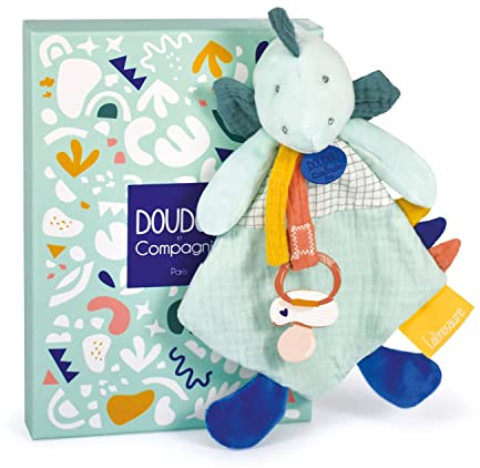 DOUDOU ET COMPAGNIE - Doudou Attache Sucette Dino - 23 cm - Vert - Les Calinosaures - Attache Tétine Bébé - Pour les Câlins Enfants - Idée Cadeau Naissance - Garantie Doudou Perdu - DC3937
