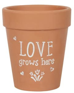Something Different Love Grows Here Terracotta Plant Pot (17cm x 15cm x 15cm) (Brown/White)