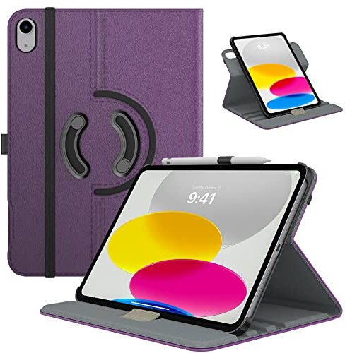 TiMOVO Funda para iPad (A16) 11ª Generación 2025 11 Pulgadas/iPad 10ª Generación 2022 10,9 Pulgadas, Soporte Giratorio de 90 Grados con Anillo para Lápiz, Auto Sueño/Estela, Morado