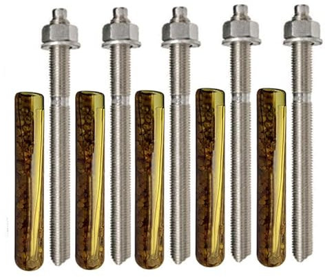 Lot de 5 fixations pour charges lourdes Barre d'ancrage + cartouche d'ancrage composite en acier galvanisé ou acier inoxydable (acier galvanisé, M20 x 260 mm)