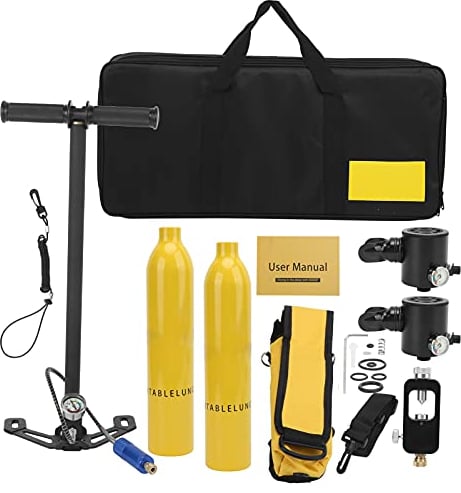 VBESTLIFE 0,5 L Tragbare Sauerstoffflasche, Mini-Tauchflasche 0,5 L Tragbare Mini-Tauchflasche, Unterwasseratemgerät für 5 Bis 10 Minuten Tauchen (Gelbe Sauerstoffflasche mit gelber)