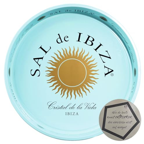 Sal de Ibiza - Kellnertablett (Blechtablett) Ø: 33cm inkl. LOVEVINO Silver Button Sticker