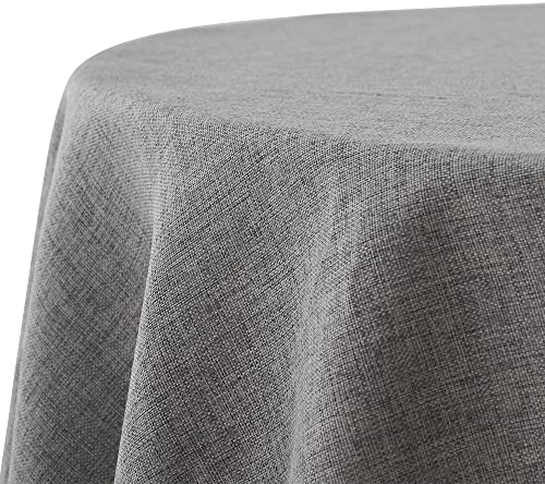 Decomira Tischdecke wasserabweisend Leinen-Optik - Fleckschutz, abwaschbar - Garten-Tischdecke Outdoor, Tischtuch Esstisch - Dunkelgrau - 200 cm Rund