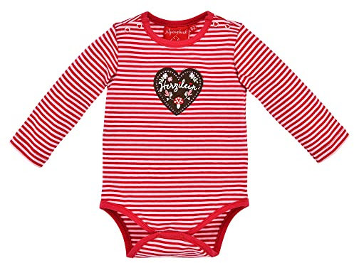 Bondi Body langarm geringelt ´Herzilein´, stripe red/rose 68 Tracht Baby Mädchen Artikel-Nr.86761