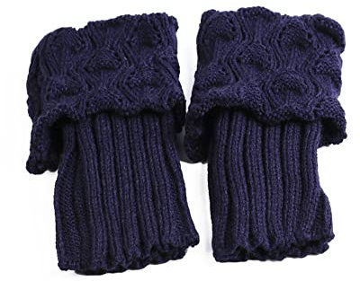 SHTGOI 1 Paar Beinwärmer Kurze Bein Stulpen Warme Stricken Beinlinge Winter Gestrickte Beinstulpen Wärmer Legwarmer Knöchel Socken Boot Socken Boot Abdeckung für Mädchen Damen Dunkelblau