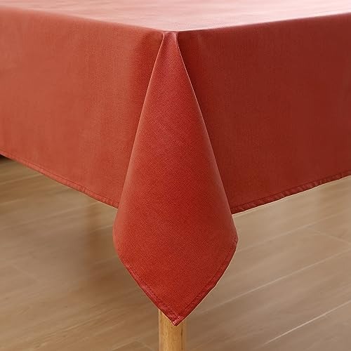 Homaxy Leinenoptik Tischdecke Abwaschbar Lotuseffekt Eckig 140 x 100 cm Tischtuch Leinendecke Wasserabweisend Tafeldecke Tischwäsche Fleckschutz, Ziegelrot