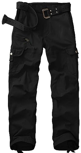 yeyity Pantalon cargo/de randonnée/d'extérieur/de jogging/de travail/de trekking, militaire, multi-poches, en coton, coupe décontractée, streetwear, pour femme, Noir 01., 38