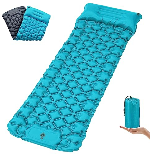 TENQUAN Camping Mat 9CM Thick Self Inflating Camping Mat with Built-in Foot Pump Pillow Ultralight Waterproof Camping Mattress Camping Bed Sleeping Mat for Travel Backpacking Trekking Hiking (Blue)