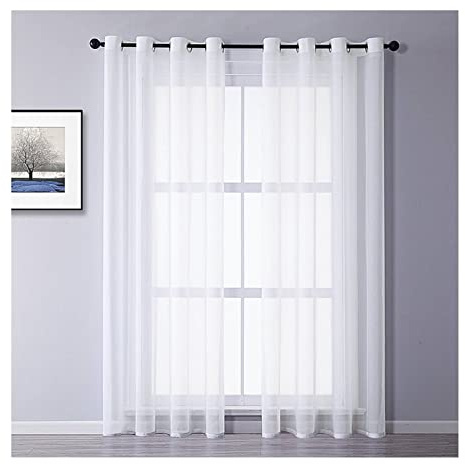 Mesnt Durchsichtige Gardinen, Polyester Transparenter Netz-Voile-Vorhang in Reiner Farbe, halbtransparent, Weiß, H183 x B102 cm