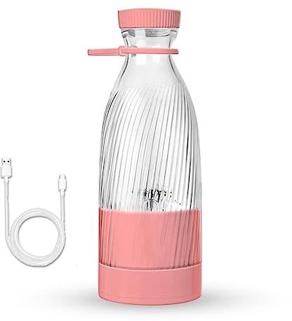 HAZARA Fresh Juicer Portable Blender, 500ml, 6 Blades Design Fresh Juice Blender, Wireless Portable Usb Charging Blender Portable, Suitable For Gym, Office,Pink