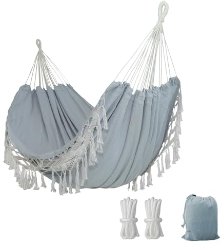 Hängematte Outdoor Boho Hängematte 2 Personen, Tragfähigkeit bis zu 204kg, tragbar mit Tragetasche für Patio Garten Hof Indoor