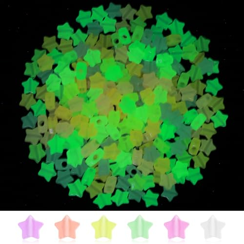 500 Stück Pony Perlen Leuchtperlen Perlen, Mehrfarbig Im Dunkeln Leuchtend Bunte Kunststoffperlen mit Großem Loch Fünfzackiger Stern Perlen für Auffädeln Armbänder Halsketten Schmuck Herstellung