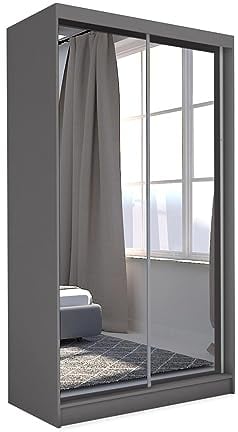 BEAUTY SOFA Mars Meble Schrank mit Schwebetüren Debra Kleiderschrank mit Spiegeln Kleiderstangen Garderobe, Farbe: Graphit, Breite: 150 cm