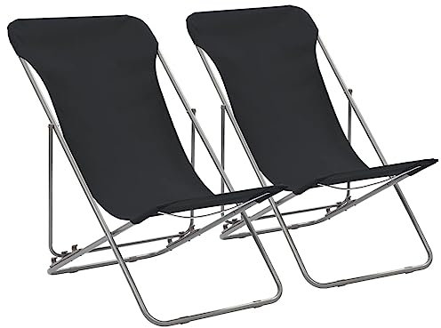 JUNZAI Klappbare Strandstühle 2 STK Campingstuhl, Floor Chair, Beach Chair, Sonnenstuhl, Strandsessel, Anglerstuhl, Klappstuhl, Stahl und Oxford-Gewebe Schwarz