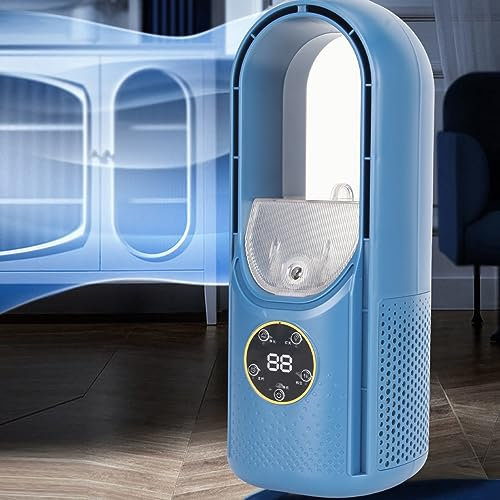 Ventilateur de Table sans Pales, Ventilateur sans Pales avec Lumière LED Alimentée par USB, 6 Réglages de Vitesse, Fonction Humidificateur et Minuterie, Ventilateur de Bureau