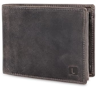 LEDEROW Geldbörse Herren Leder Hunter Grau - Querformat Geldbeutel inkl. Geschenkbox - Männer Portemonnaie RFID Schutz mit Münzfach - Portmonee Wallet Brieftasche Mann groß (Hunter Grau)