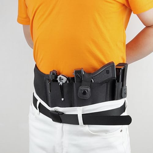 AUGOOL Bauchband Holster Belly Band Taille Pistolenholster für verdecktes Tragen mit Magazinhalter taktisch elastisch für: Glock 19 Beretta Revolver, Links L