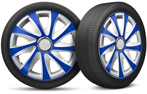 Radkappen 13 Zoll Radzierblenden 4er Set passend für alle Stahlfelgen - Einstellbarer Sicherungsring - Silber Blau