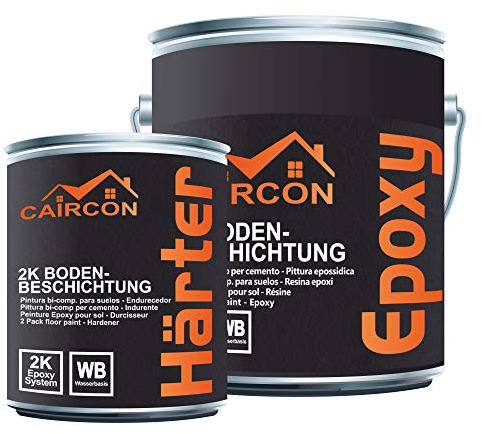 CAIRCON 2K Bodenbeschichtung Epoxidharz Bodenfarbe Garagenfarbe MATT Silbergrau – 5Kg